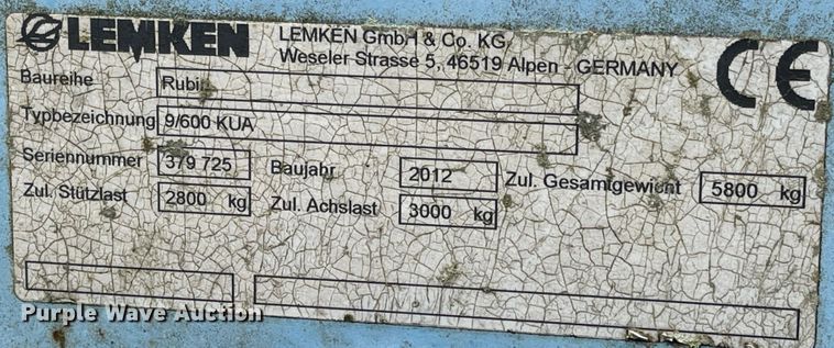 image for item IJ9558 2012 Lemken Rubin 9  disk