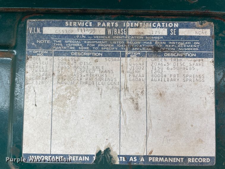 image for item JX9877 1970 Chevrolet C50  grain truck