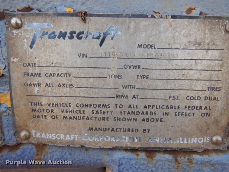 image for item DJ7561 1991 Transcraft TL 140 50X102  flatbed trailer