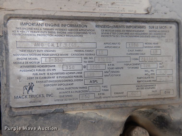 image for item DL5894 1991 Mack CH613  flatbed truck