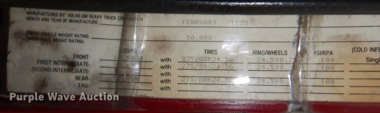 image for item DN2549 1990 WhiteGMC Aero WIA  semi truck