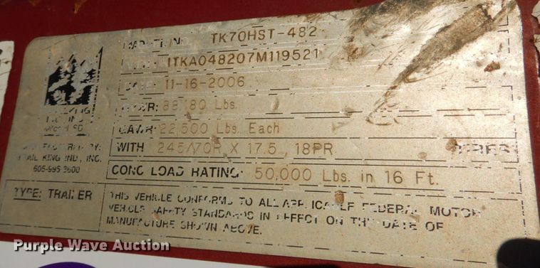 image for item DN2639 2007 Trail King TK70HST  drop deck equipment trailer