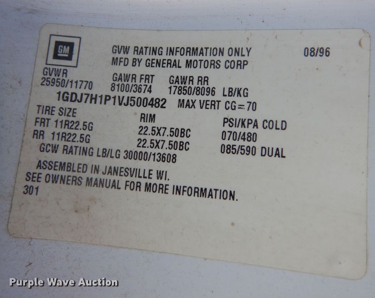 image for item JJ9832 1997 GMC C7500  flatbed truck