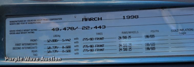 image for item KH9921 1998 Volvo VN  semi truck