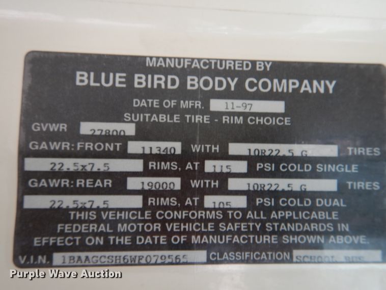 image for item IV9961 1998 Blue Bird TC2000  school bus