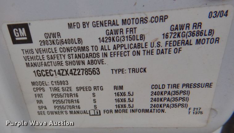 image for item JD9524 2004 Chevrolet Silverado 1500  pickup truck