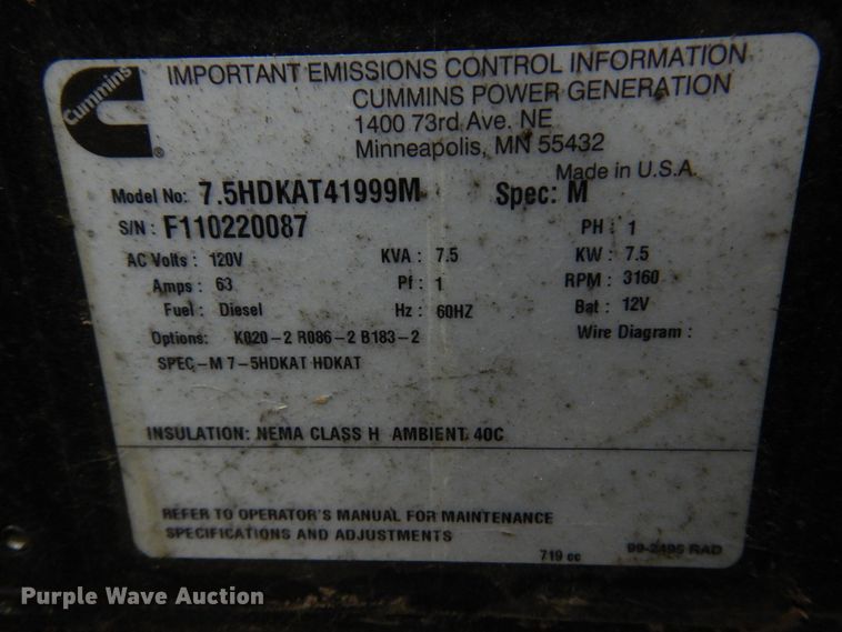 image for item JJ9732 Onan  generator