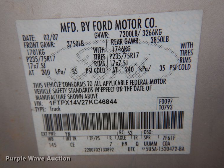 image for item JJ9755 2007 Ford F150 XL  SuperCab pickup truck