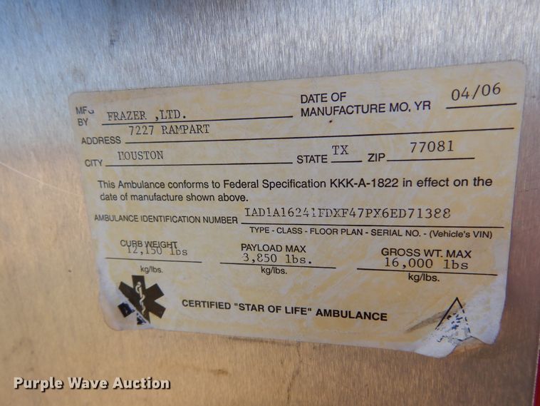 image for item JJ9816 2006 Frazier LTD  ambulance body