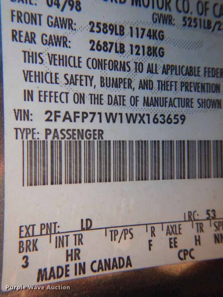 image for item JJ9818 1998 Ford Crown Victoria Police Interceptor