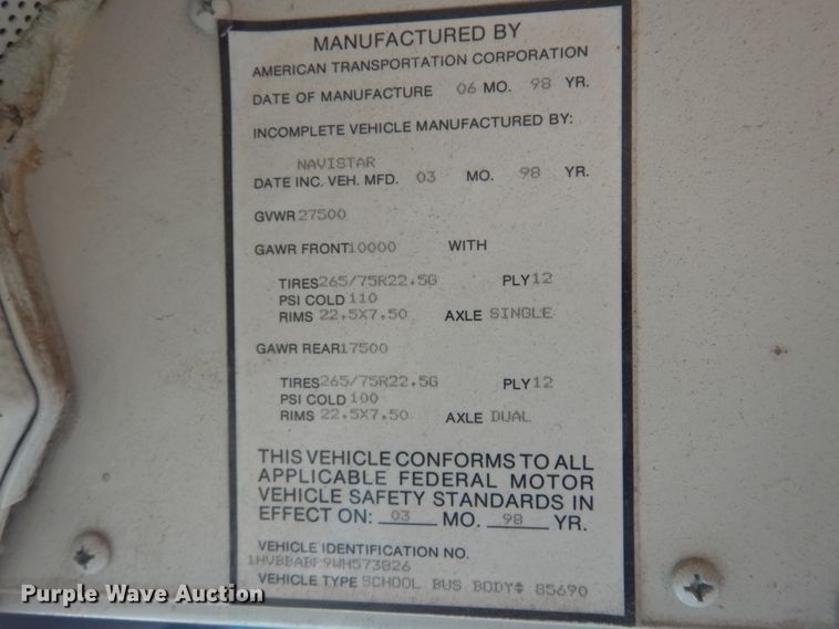 image for item JJ9849 1998 International 3800  school bus