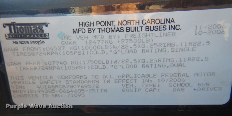 image for item JJ9889 2008 Thomas  school bus