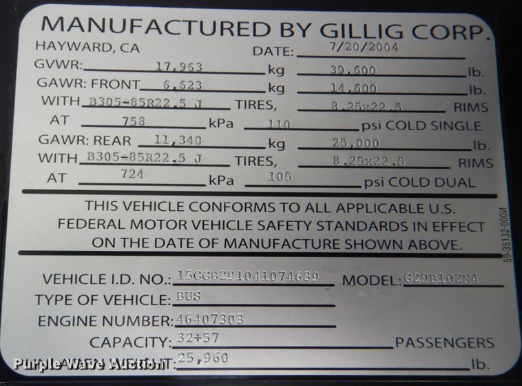 image for item JS9299 2004 Gillig G29B102N4  transit bus