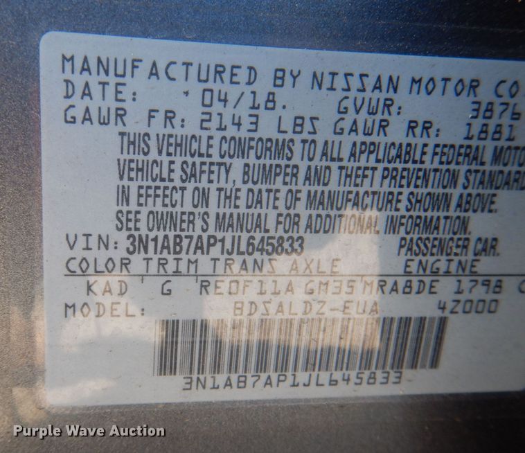 image for item DJ3784 2018 Nissan Sentra SV