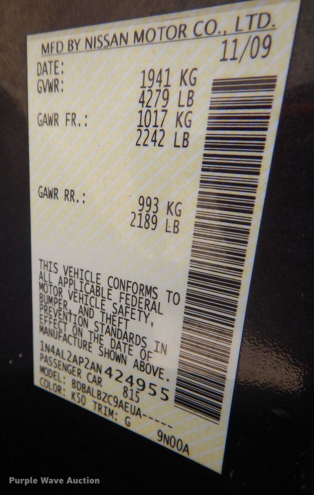 image for item DJ3790 2010 Nissan Altima 2.5S