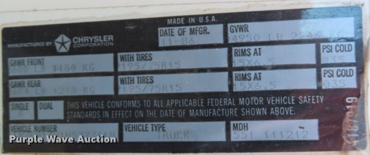 image for item DJ7430 1987 Dodge D150  pickup truck