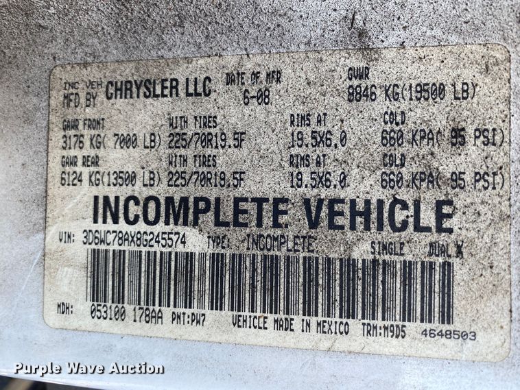 image for item DL6801 2008 Dodge Ram 5500HD  Quad Cab truck cab and chassis