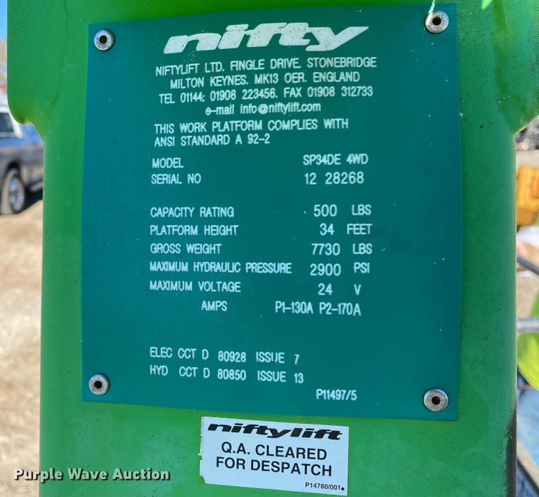 image for item DL6822 Nifty Lift SP34DE 4WD  boom lift