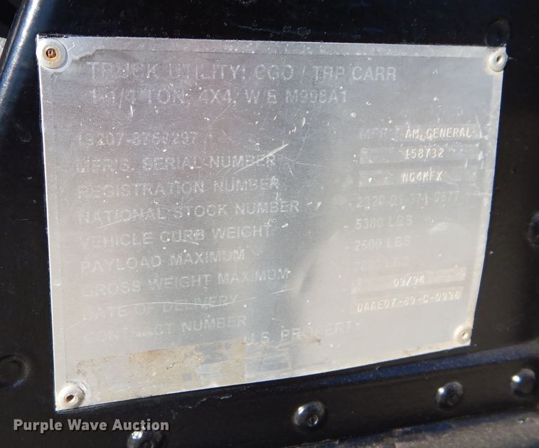 image for item DM0738 1994 Am General Humvee  SUV