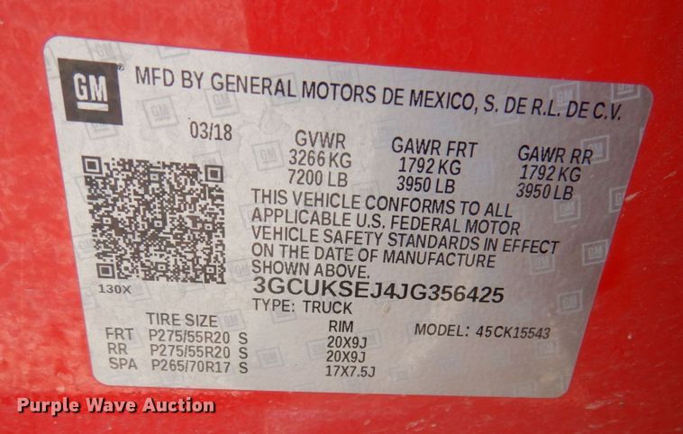 image for item DN2556 2018 Chevrolet Silverado 1500  Crew Cab pickup truck