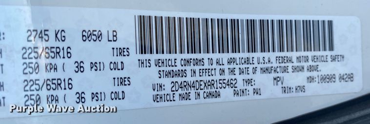 image for item IG9279 2010 Dodge Grand Caravan SE  handicap accessible van