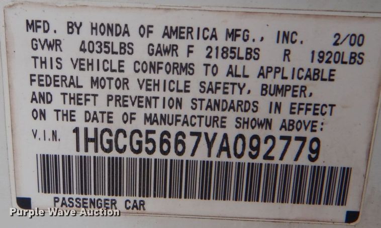 image for item IG9535 2000 Honda Accord