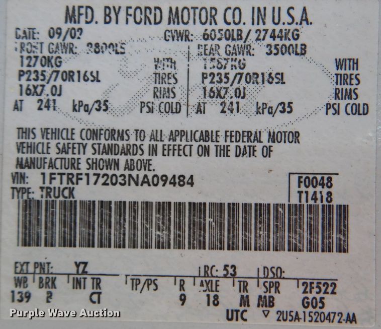 image for item IG9542 2003 Ford F150  pickup truck