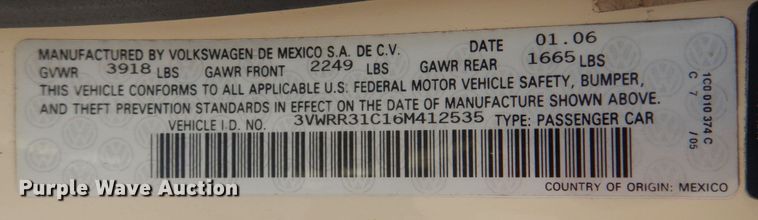 image for item IG9545 2006 Volkswagen New Beetle TDI