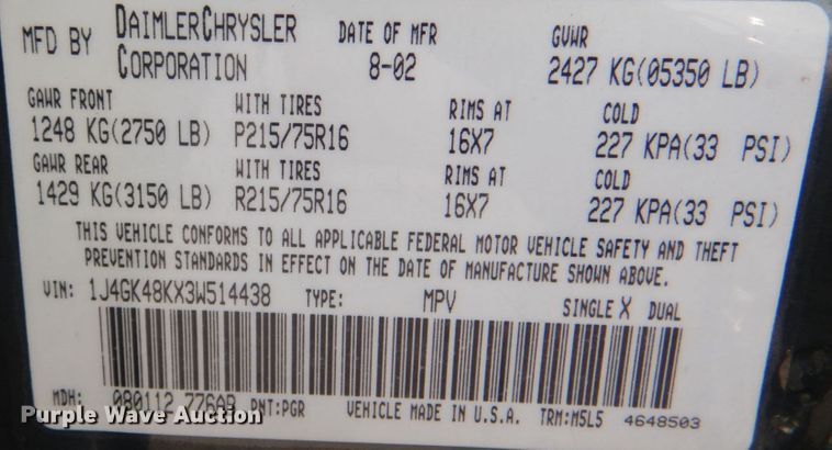 image for item IG9563 2003 Jeep Liberty  SUV