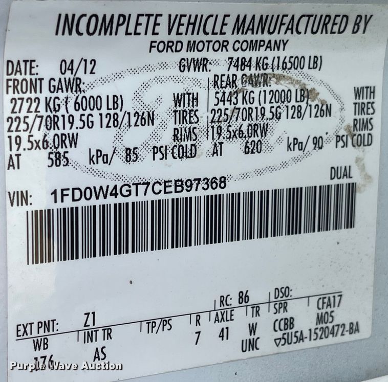 image for item IJ9583 2012 Ford F450 Super Duty XL  Crew Cab dump truck