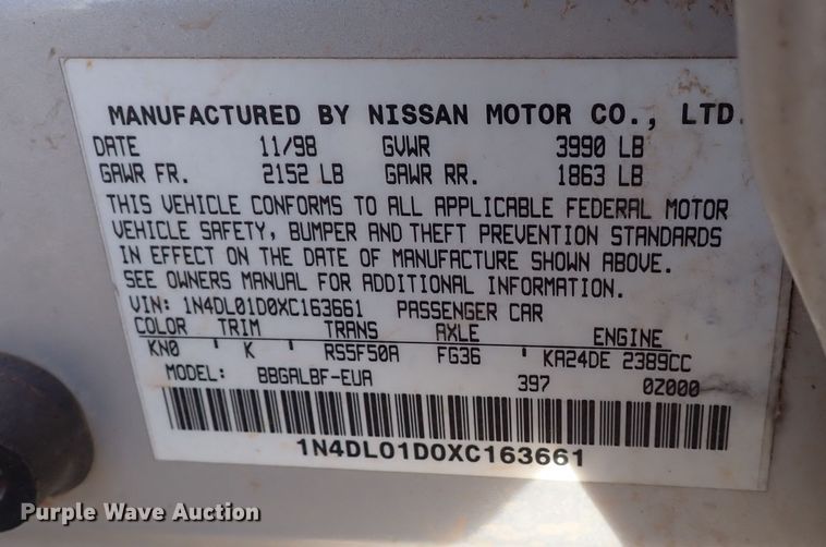 image for item IS9358 1999 Nissan Altima GXE