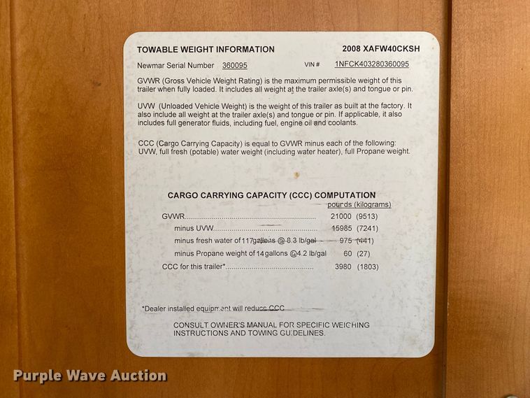 image for item JN9150 2008 Newmar X-Aire  toy hauler camper