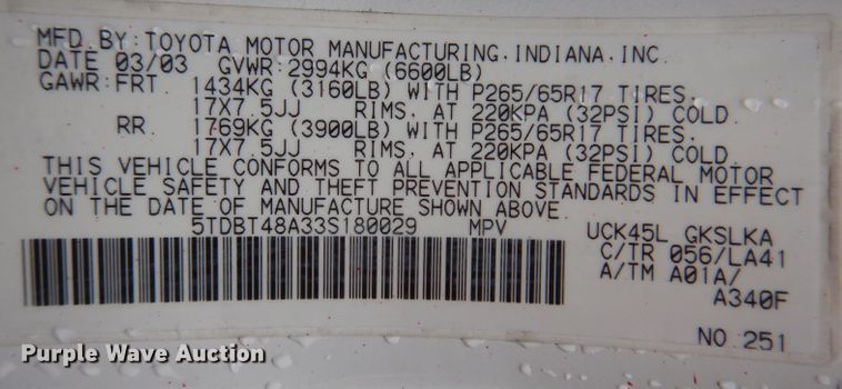 image for item KH9041 2003 Toyota Sequoia  SUV