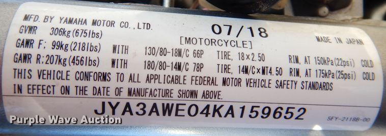 image for item KH9052 2019 Yamaha 200 TW  motorcycle