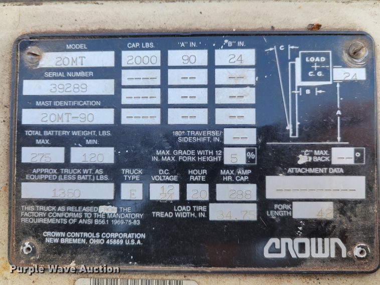 image for item KH9926 Crown 20MT  forklift
