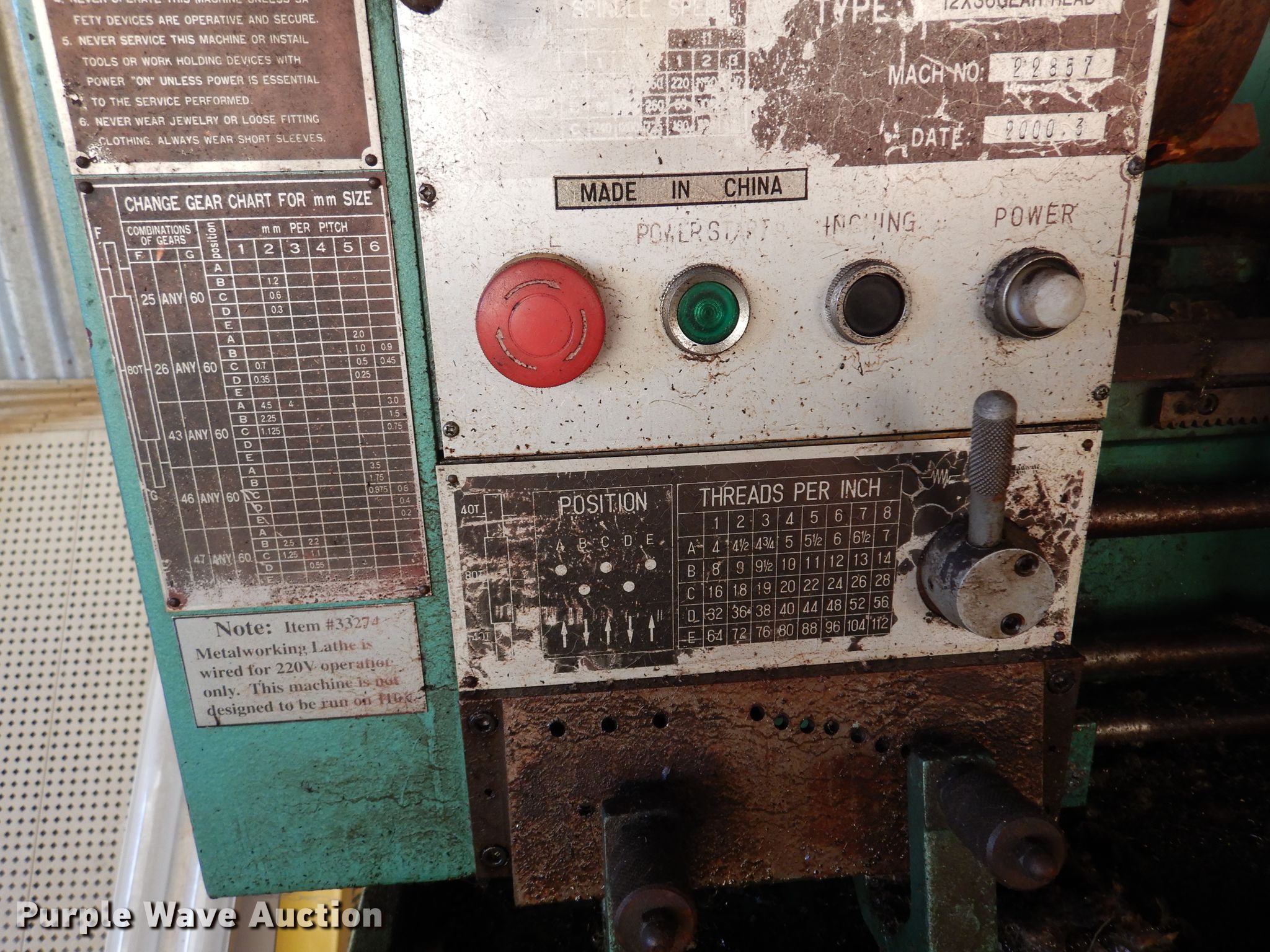 Central Machinery metal lathe in Hamilton, KS Item JJ9770 sold