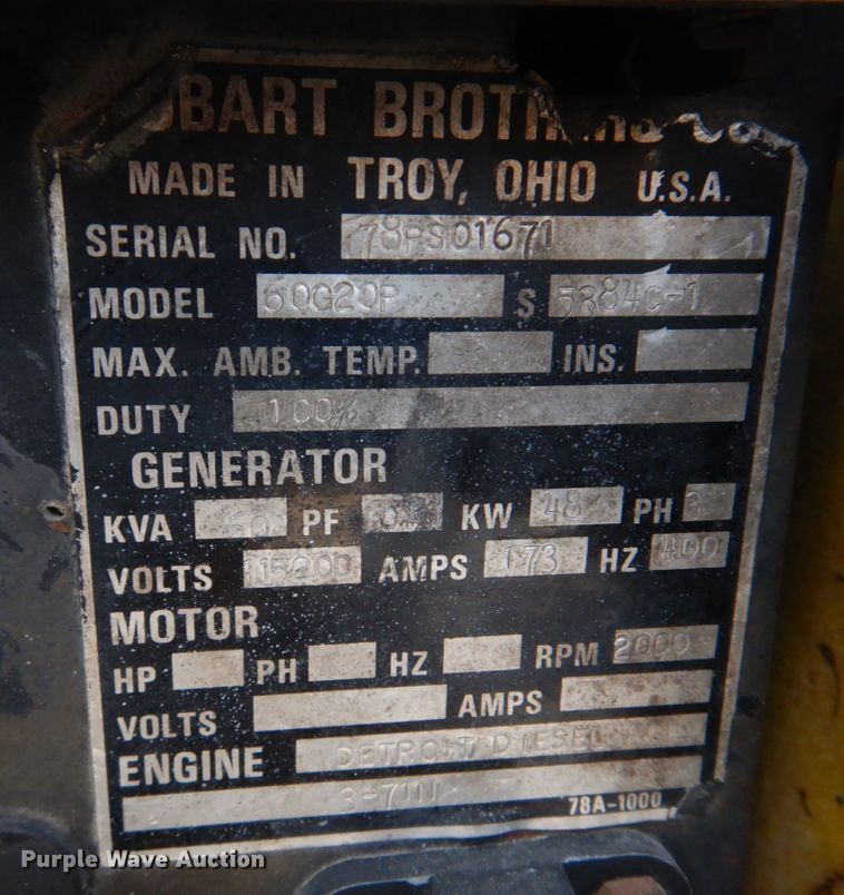 image for item DE7504 Hobart 60G20P  generator