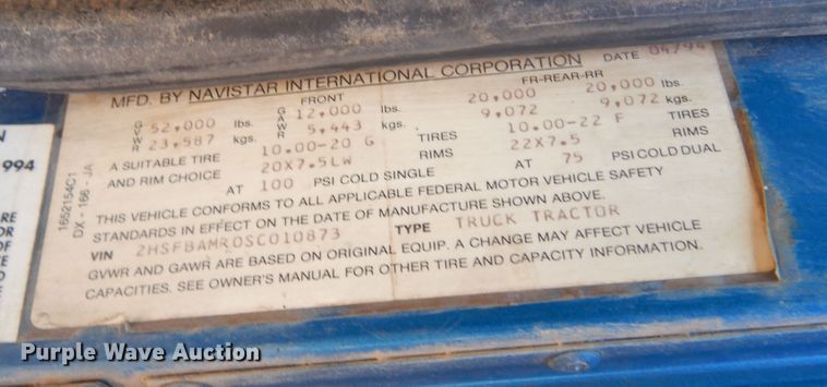 image for item DK3442 1995 International 9300 Eagle  dump truck