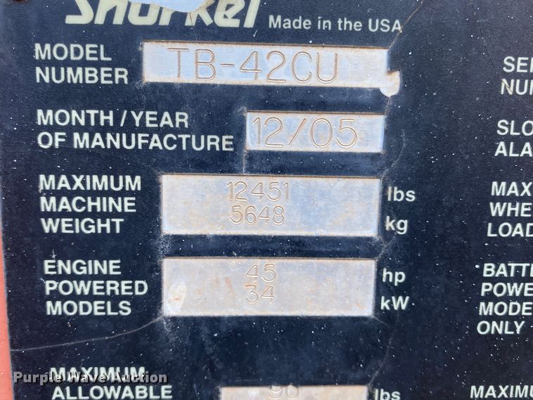 image for item DL1334 2006 Snorkel TB-42CU  boom lift