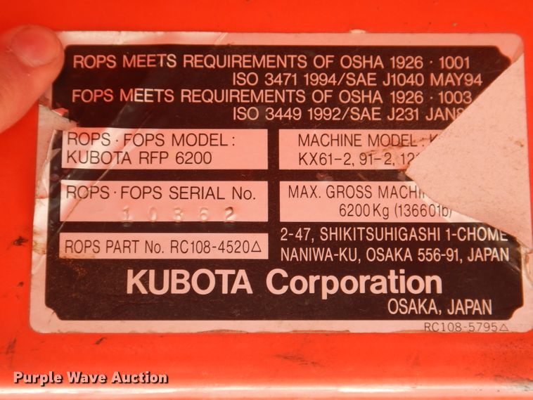 image for item DL5898 1998 Kubota KX61-2  mini excavator