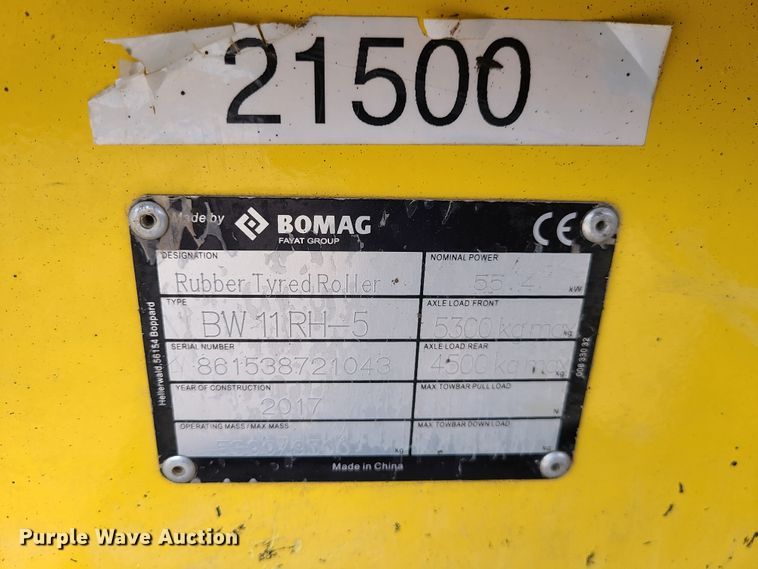 image for item IF9276 2017 Bomag BW11RH-5  pneumatic roller