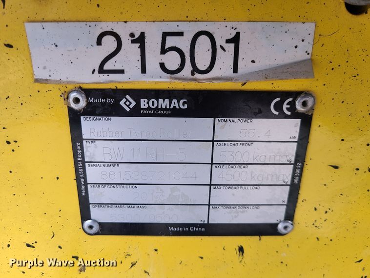 image for item IF9277 2017 Bomag BW11RH-5  pneumatic roller