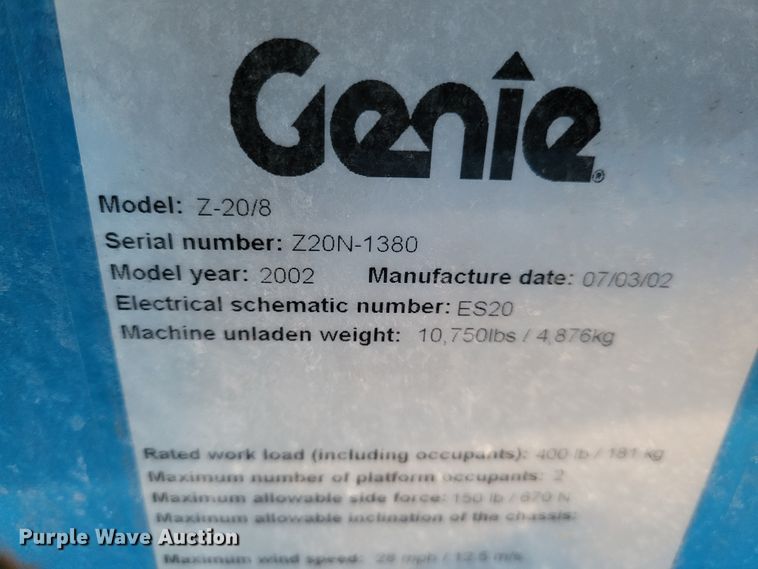 image for item IV9744 2002 Genie Z-20/8N  boom lift