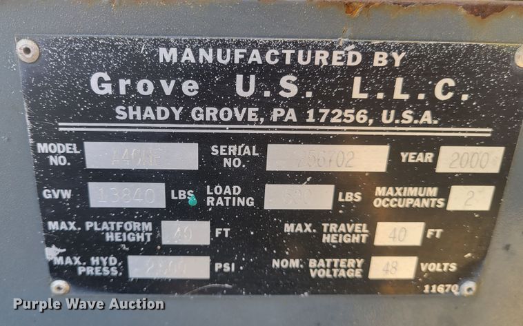 image for item IV9745 2000 Grove A40NE  boom lift