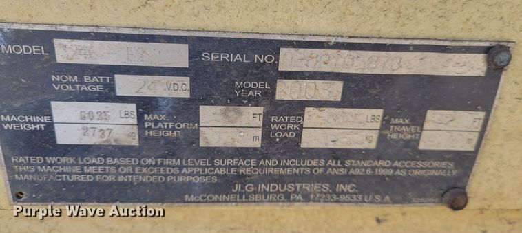 image for item IV9747 2003 JLG 3246E2  scissor lift