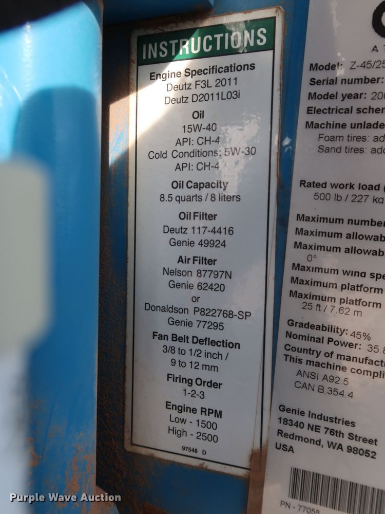 image for item IY9007 2008 Genie Z-45/25  boom lift