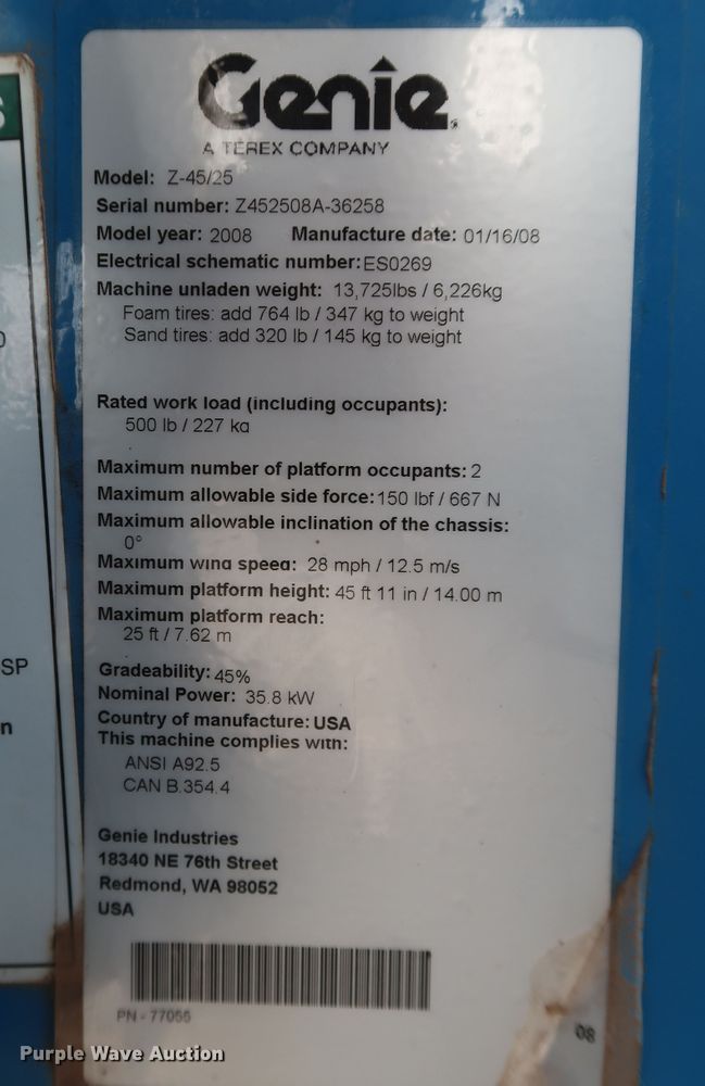 image for item IY9007 2008 Genie Z-45/25  boom lift