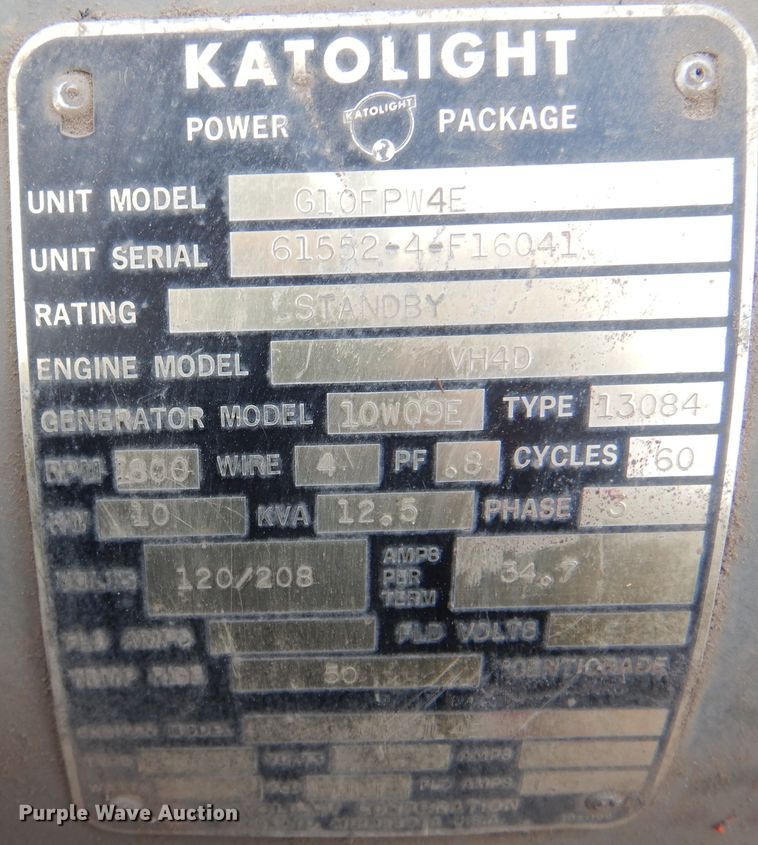 image for item JJ9800 Katolight G10FPW4E  generator