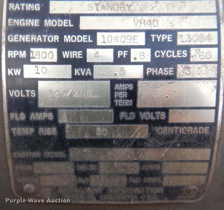 image for item JJ9800 Katolight G10FPW4E  generator