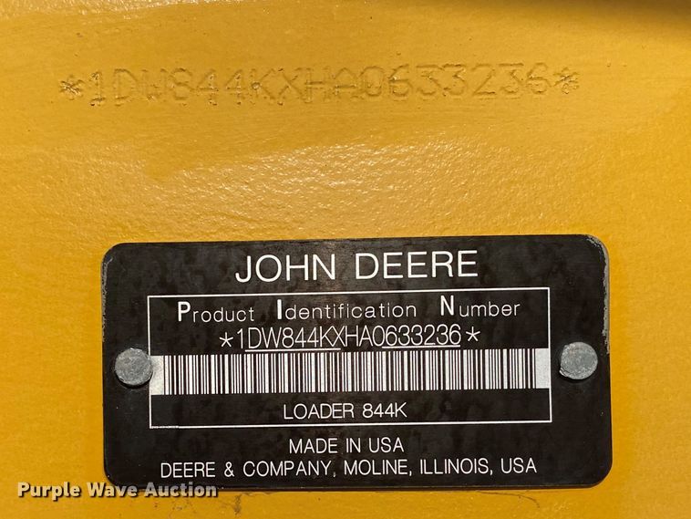 image for item JN9135 2011 John Deere 844K  wheel loader